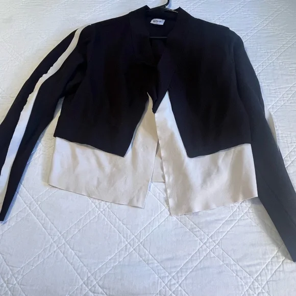 Planet By Lauren Color Block Open Front Jacket Black Cream Made in USA M/L (2) - Picture 12 of 16